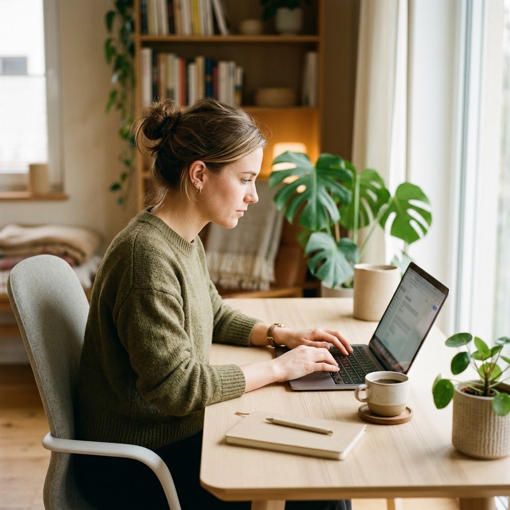 Person completing a website test on laptop at home